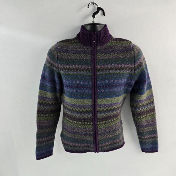 Woolrich Women's 100% Lambswool Full Zip Sweater Multi Fair Isle Pattern M 6281 - Picture 1 of 8